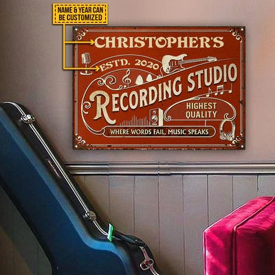 Custom Guitar Vintage Red Studio Where Words Fail Customized Classic Metal Signs