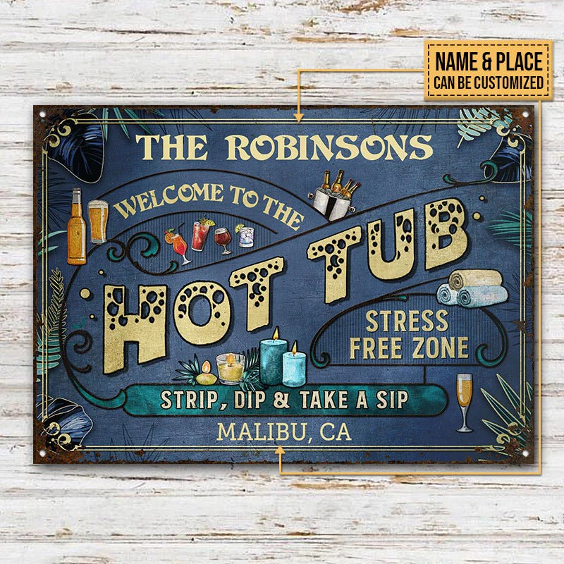 Personalized Hot Tub Stress Free Zone Custom Classic Metal Signs