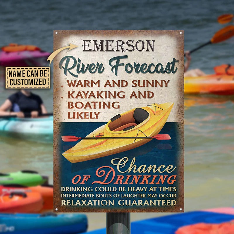 Personalized Kayaking River Forecast Warm Sunny Customized Classic Metal Signss