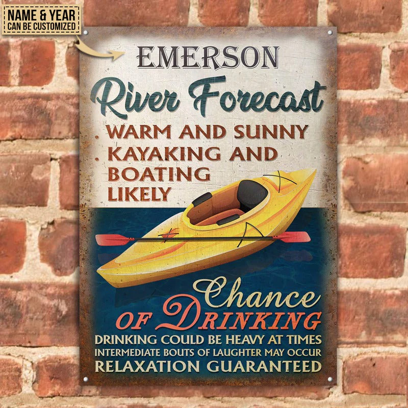 Personalized Kayaking River Forecast Warm Sunny Customized Classic Metal Signss