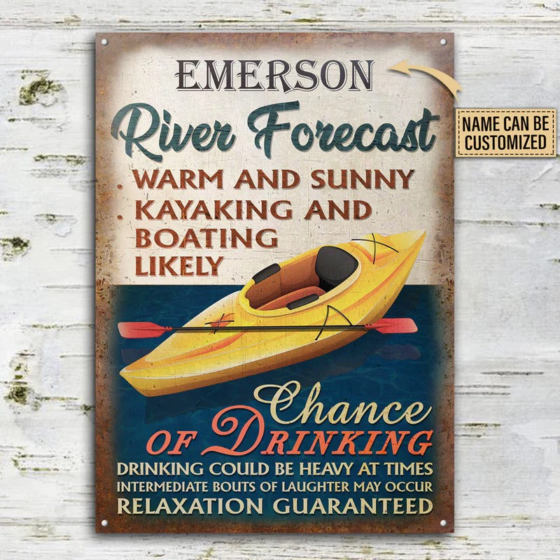 Personalized Kayaking River Forecast Warm Sunny Customized Classic Metal Signss