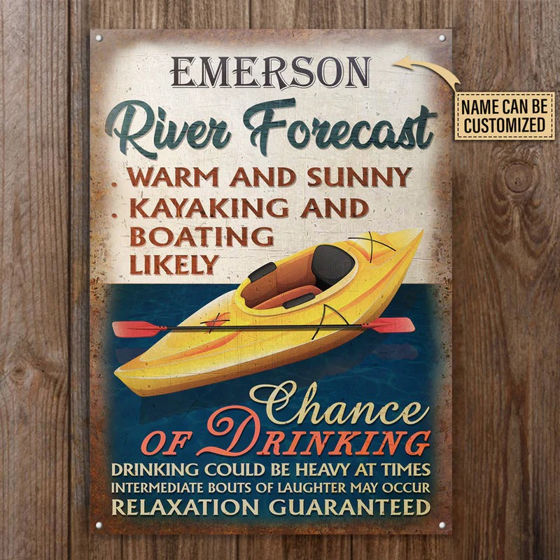 Personalized Kayaking River Forecast Warm Sunny Customized Classic Metal Signss