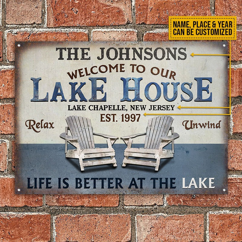 Personalisierte Lake House Life Is Better Personalisierte klassische Metallschilder