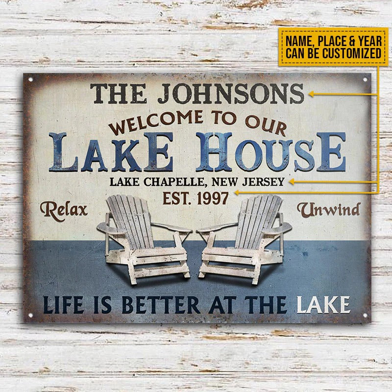 Personalisierte Lake House Life Is Better Personalisierte klassische Metallschilder