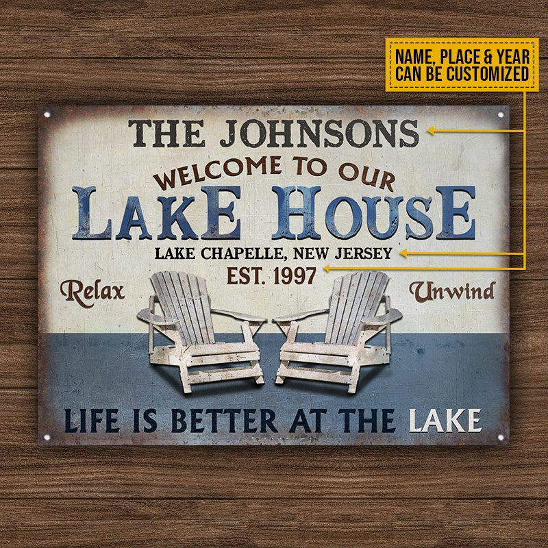 Personalisierte Lake House Life Is Better Personalisierte klassische Metallschilder