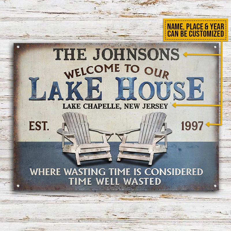 Personalized Lake Time Well Wasted Custom Classic Metal Signs