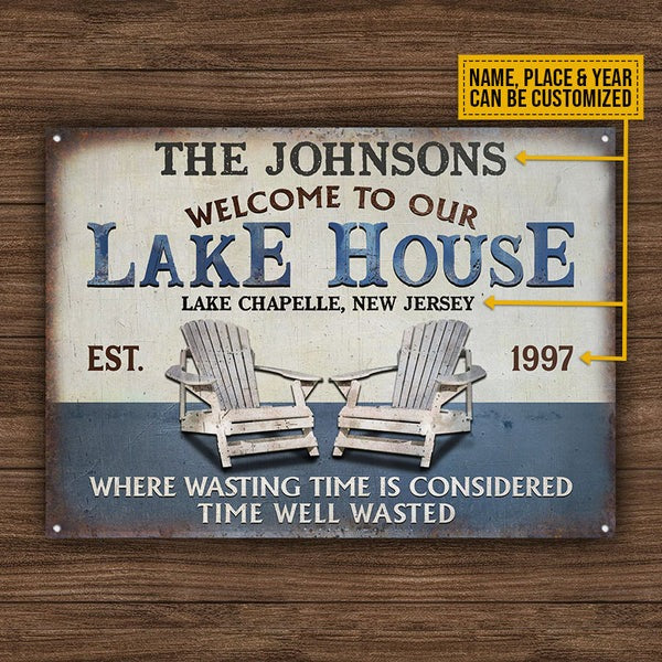 Personalized Lake Time Well Wasted Custom Classic Metal Signs