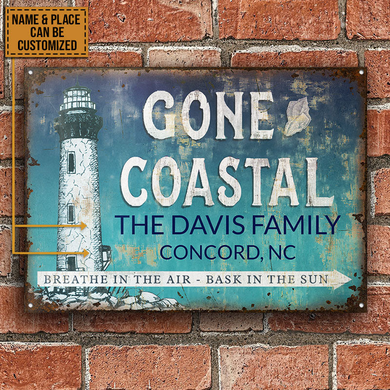 Personalized Lighthouse Gone Coastal Custom Classic Metal Signs