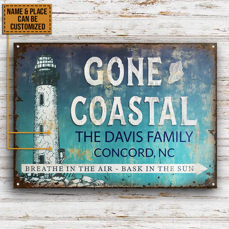 Personalized Lighthouse Gone Coastal Custom Classic Metal Signs