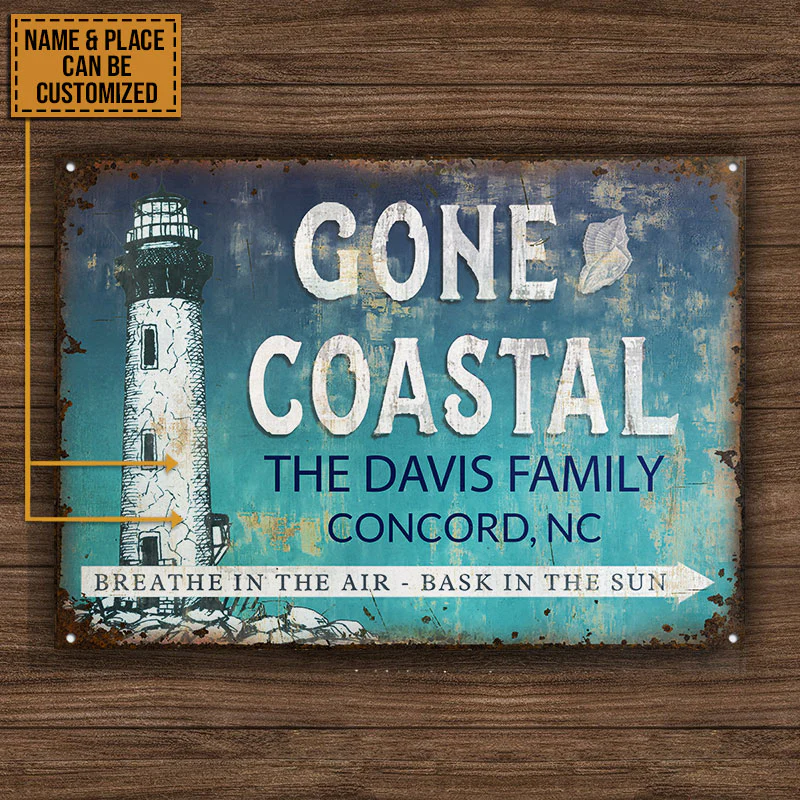 Personalized Lighthouse Gone Coastal Custom Classic Metal Signs