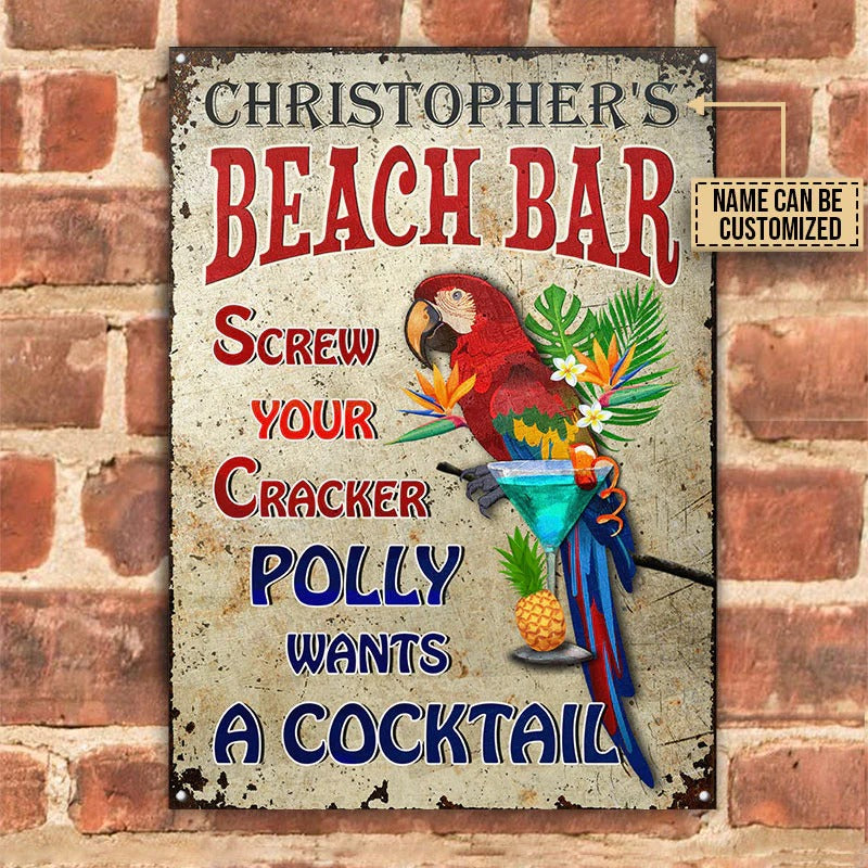 Personalized Parrot Beach Bar Wants A Cocktail Customized Classic Metal Signs