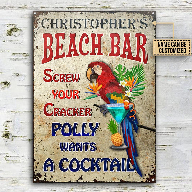 Personalized Parrot Beach Bar Wants A Cocktail Customized Classic Metal Signs