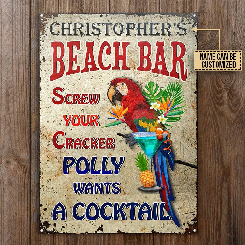 Personalized Parrot Beach Bar Wants A Cocktail Customized Classic Metal Signs