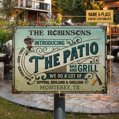 Personalized Patio Bar And Grill Custom Classic Metal Signs