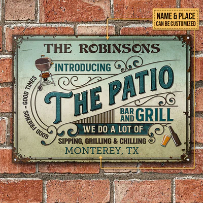 Personalized Patio Bar And Grill Custom Classic Metal Signs