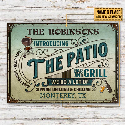 Personalized Patio Bar And Grill Custom Classic Metal Signs