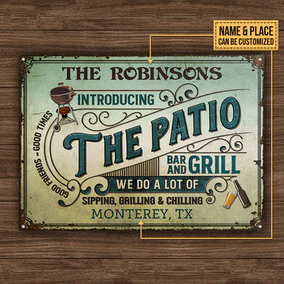 Personalized Patio Bar And Grill Custom Classic Metal Signs