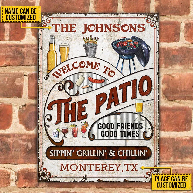 Personalized Patio Grilling Red Sippin Grillin Vertical Custom Classic Metal Signs