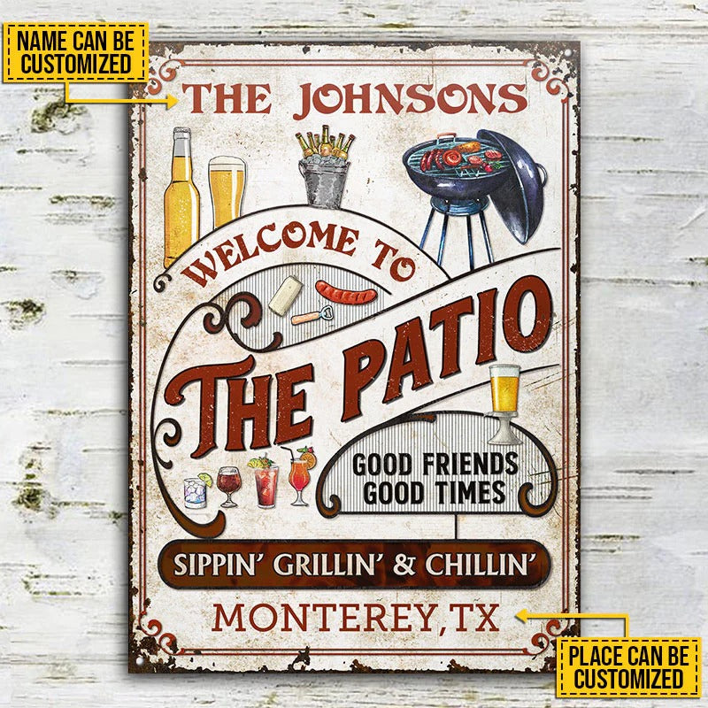 Personalized Patio Grilling Red Sippin Grillin Vertical Custom Classic Metal Signs