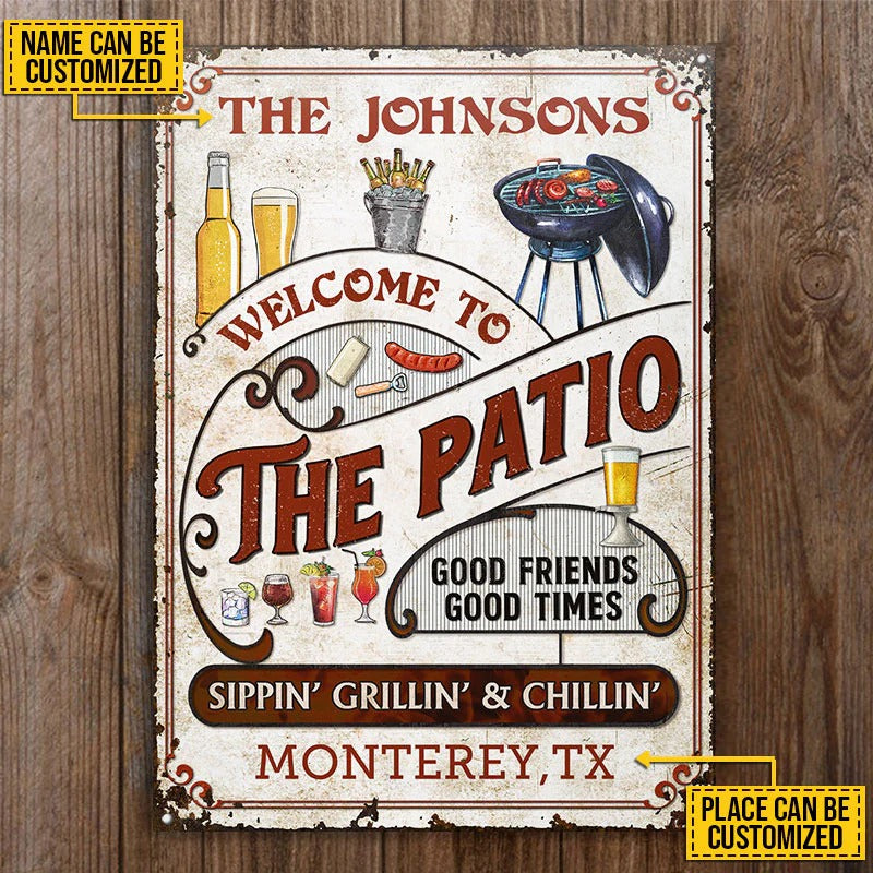 Personalized Patio Grilling Red Sippin Grillin Vertical Custom Classic Metal Signs