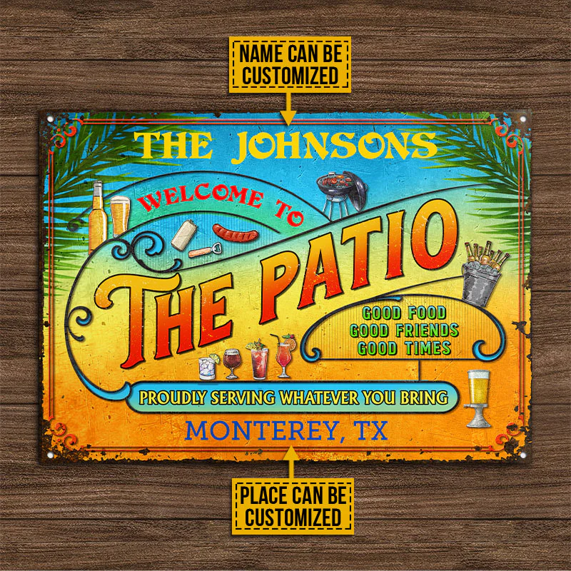 Personalized Patio Grilling Summer Good Food Good Friends Custom Classic Metal Signs