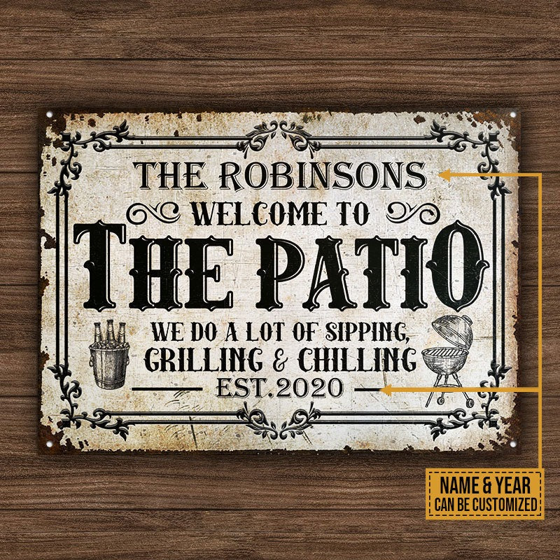 Personalized Patio Sipping Grilling Chilling Custom Classic Metal Signs