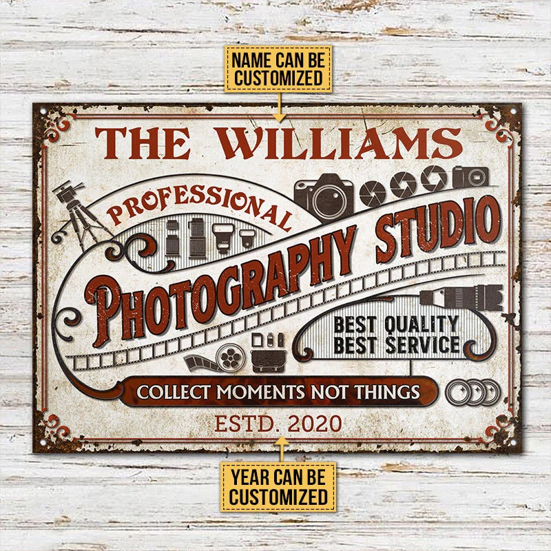 Personalized Photography Studio Sign Collect Moments Not Things Customized Classic Metal Signs