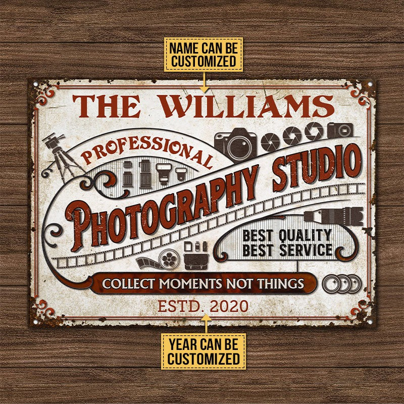 Personalized Photography Studio Sign Collect Moments Not Things Customized Classic Metal Signs