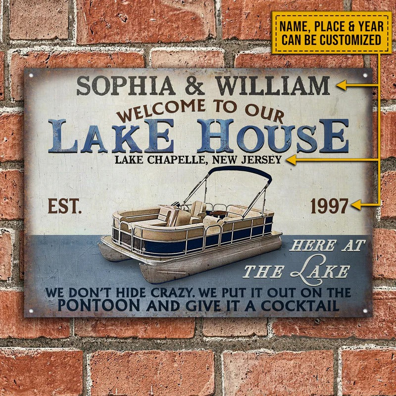 Personalized Pontoon Here At The Lake Customized Classic Metal Signs