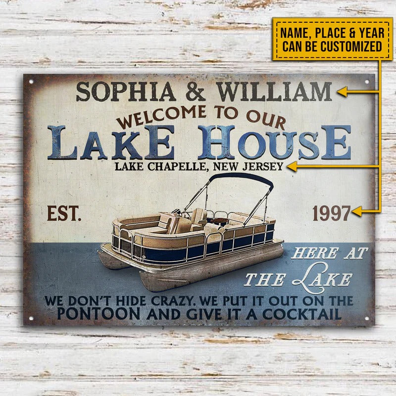 Personalized Pontoon Here At The Lake Customized Classic Metal Signs