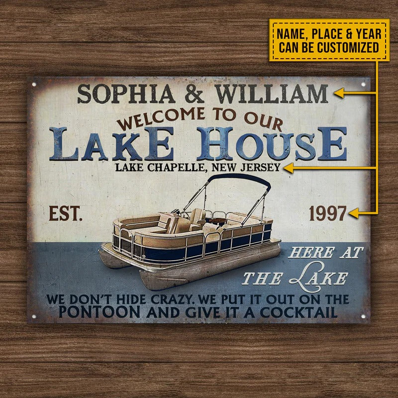 Personalized Pontoon Here At The Lake Customized Classic Metal Signs