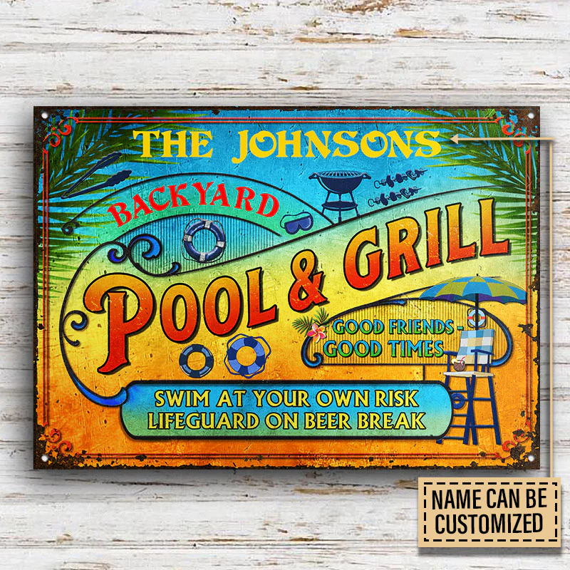 Personalized Pool Summer Vibe Bar & Grill Custom Classic Metal Signs