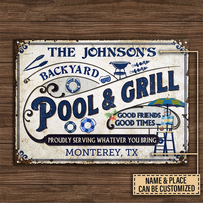 Personalized Pool Grilling Backyard Custom Classic Metal Signs