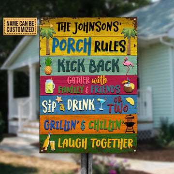 Personalized Porch Rules Kick Back Custom Classic Metal Sign
