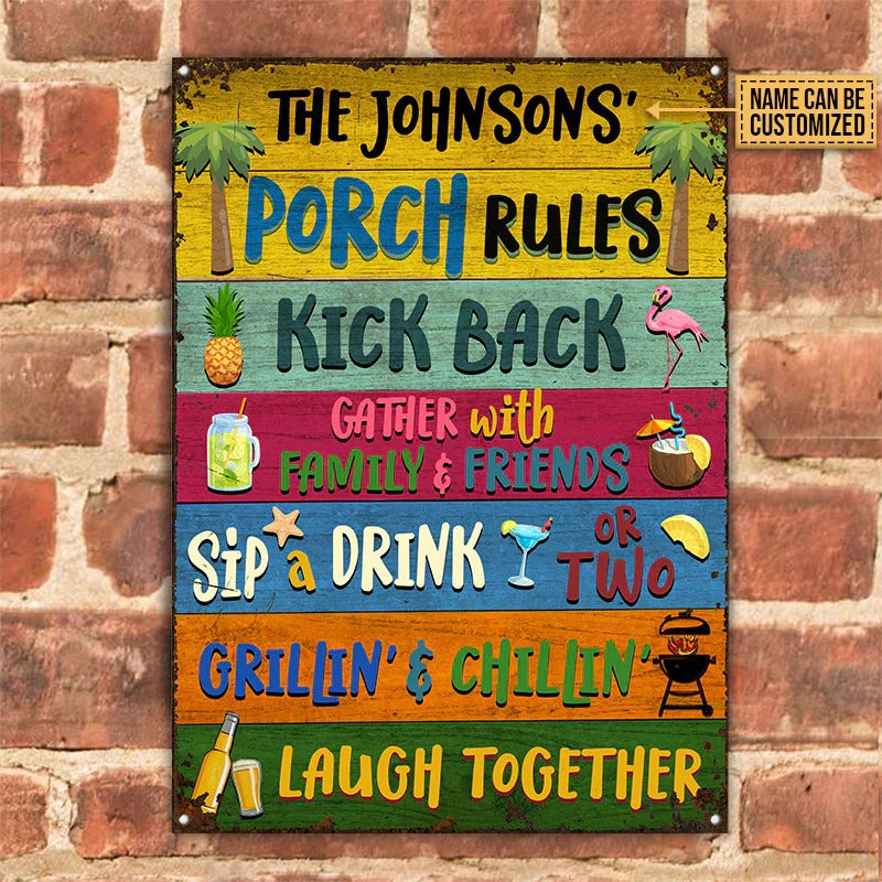 Personalized Porch Rules Kick Back Custom Classic Metal Sign