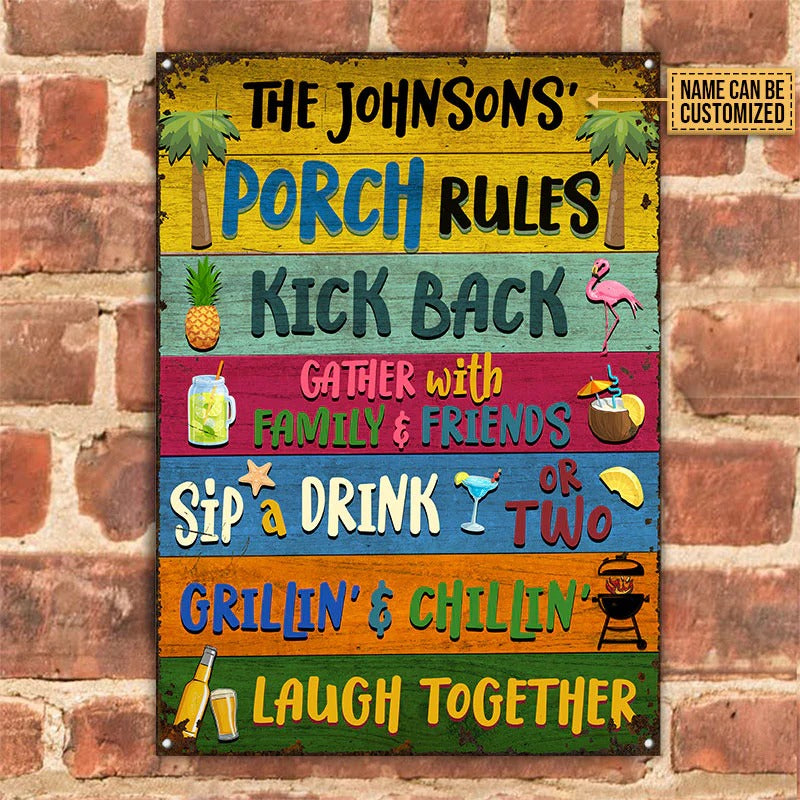 Règles de porche personnalisées Kick Back Plaque en métal classique personnalisée