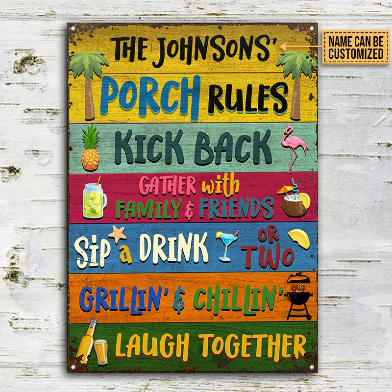 Personalized Porch Rules Kick Back Custom Classic Metal Sign