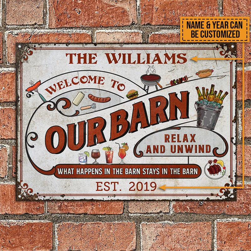 Personalized Red Farm Barn What Happens Custom Classic Metal Signs