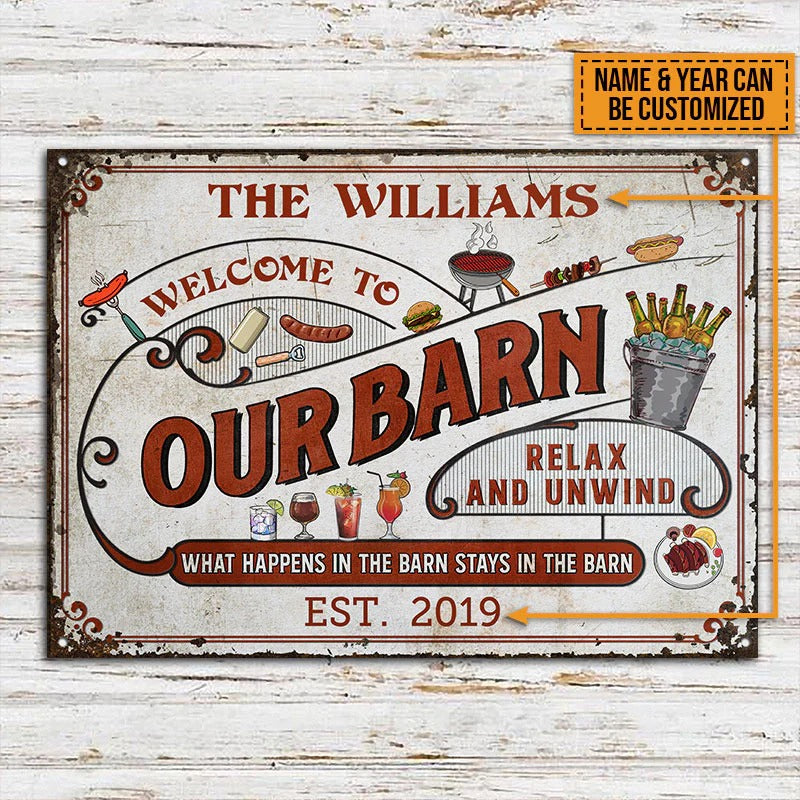 Personalized Red Farm Barn What Happens Custom Classic Metal Signs