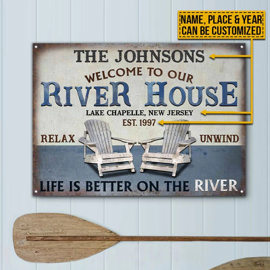 Personalisierte River House Life Is Better Personalisierte klassische Metallschilder