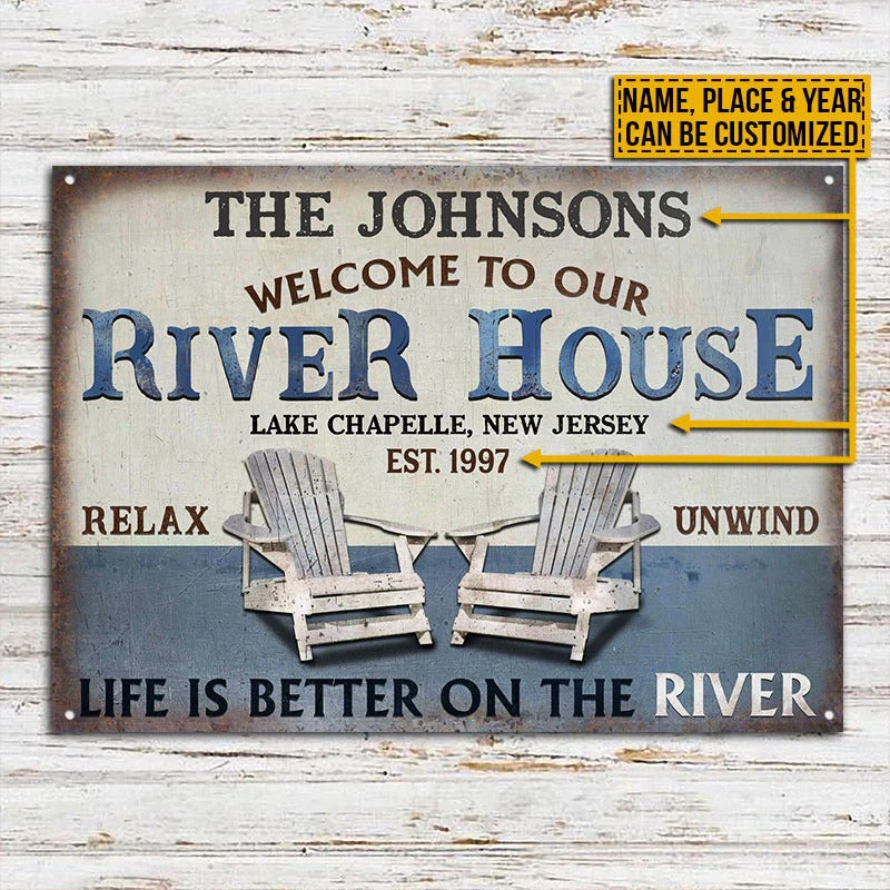 Personalisierte River House Life Is Better Personalisierte klassische Metallschilder