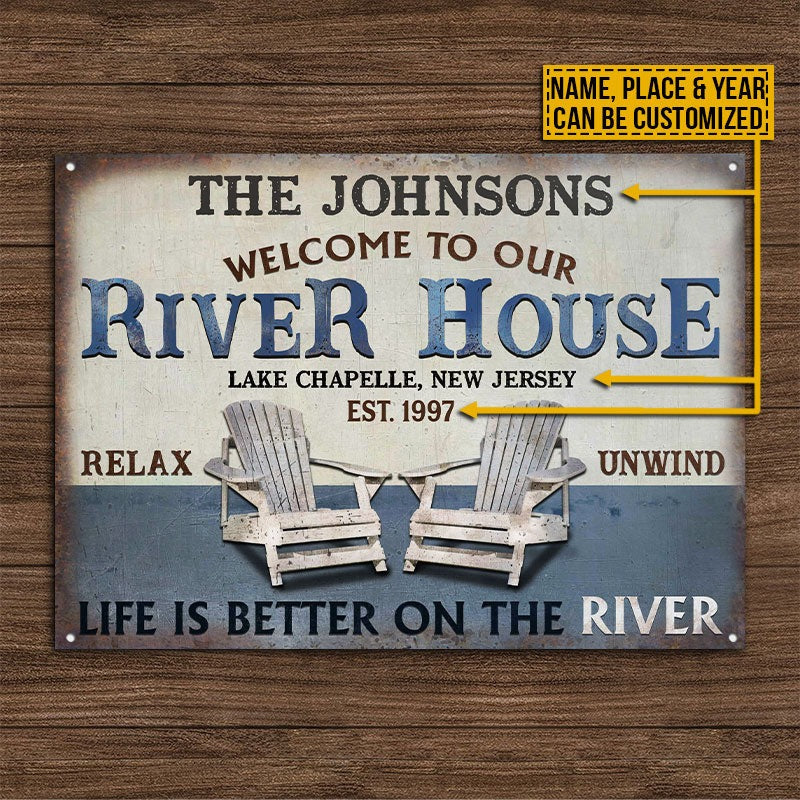 Personalisierte River House Life Is Better Personalisierte klassische Metallschilder