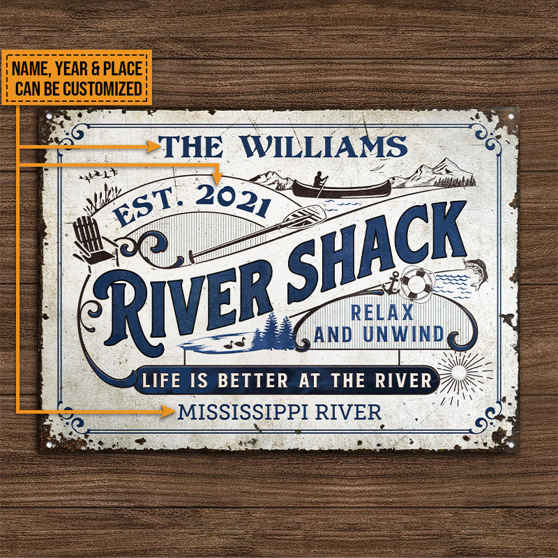 Personalized River Shack Life Is Better Custom Classic Metal Signs