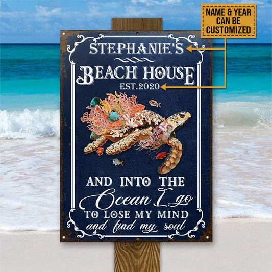 Personalized Sea Turtle Beach And Into Custom Classic Metal Signs