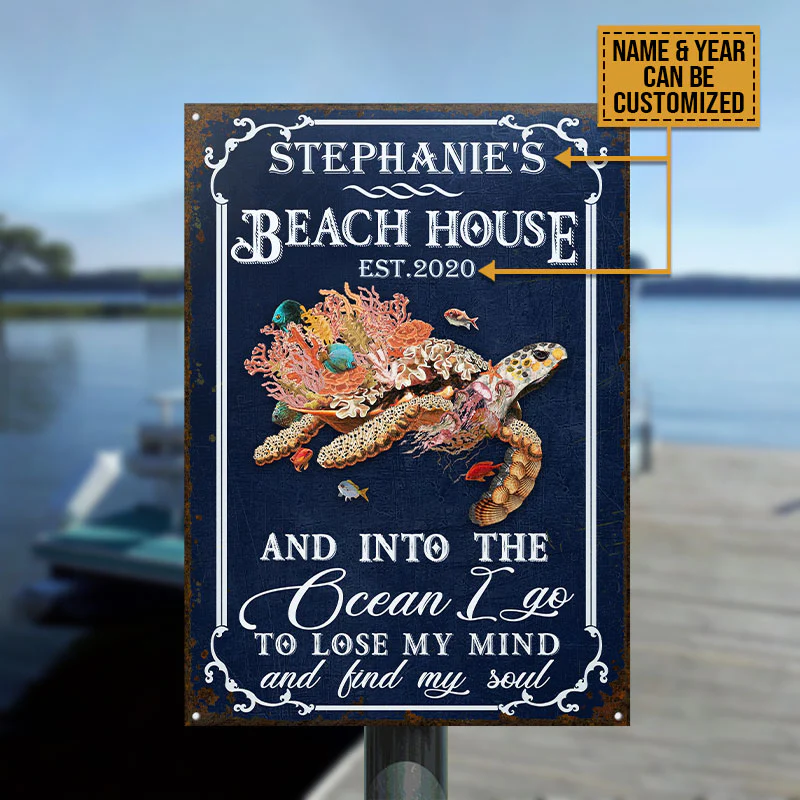 Personalized Sea Turtle Beach And Into Custom Classic Metal Signs