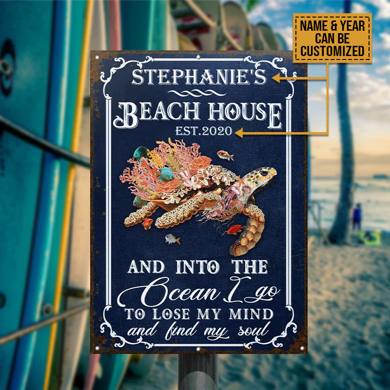 Personalized Sea Turtle Beach And Into Custom Classic Metal Signs