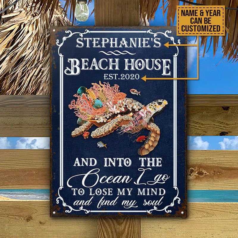 Personalized Sea Turtle Beach And Into Custom Classic Metal Signs