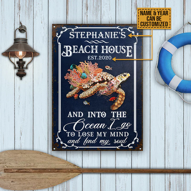 Personalized Sea Turtle Beach And Into Custom Classic Metal Signs