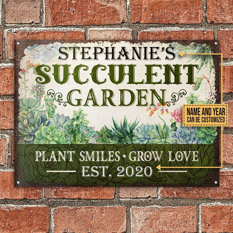 Personalized Succulent Garden Grow Love Customized Classic Metal Signs