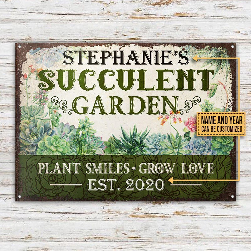 Personalized Succulent Garden Grow Love Customized Classic Metal Signs